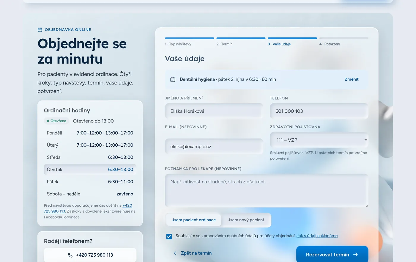 Formulář s údaji