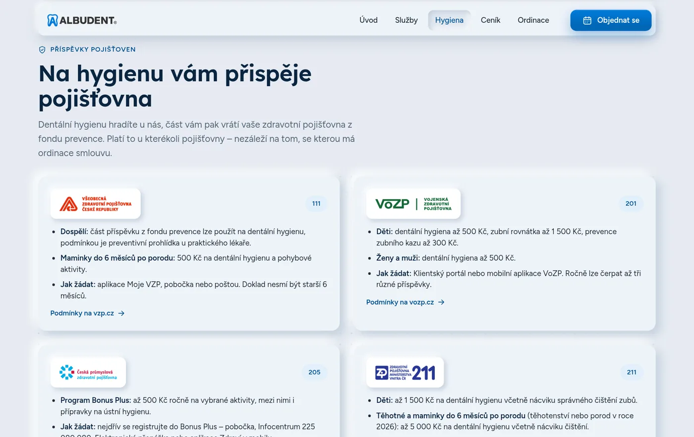 Stránka Dentální hygiena → Příspěvky pojišťoven